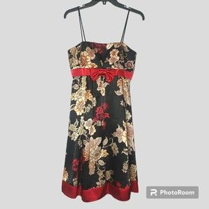 Betsy & Adam Womens Black Floral Sleeveless Dress Size 6 Spaghetti Strap A-Line